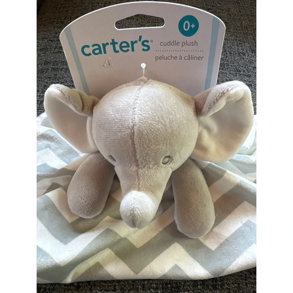 Carters Gray Elephant Chevron Baby Security Blanket Lovey Plush 67258 New
